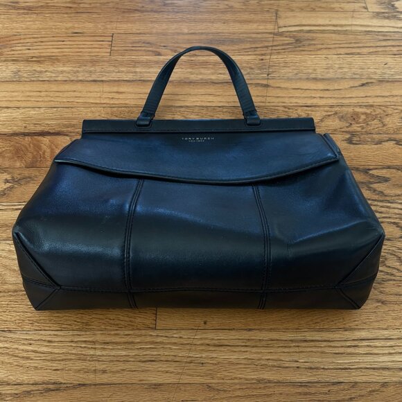 Tory Burch Block-T Satchel Top Handle Crossbody Shoulder Bag Black Leather - Picture 7 of 9